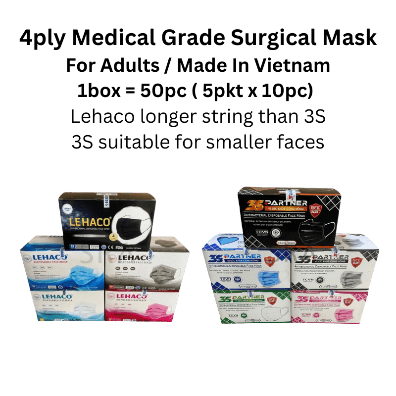 3S / Lehaco 4ply Surgical Medical Grade Disposable Masks 50pc Qiksmart